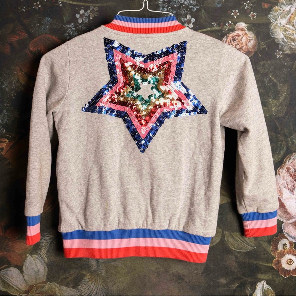 Mini Boden bomber-style jacket with sequins!  Size 7-8 years